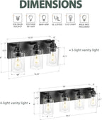METWET 3-Light Bathroom Light Fixtures, Black Vanity Light with Cylinder Clear Glass Shade, Modern Vanity Lighting Fixtures Over Mirror, VL143-MB-3