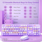 Nowlike Wireless Keyboard and Mouse Combo, Retro Typewriter Keyboard with Round Keycaps, Full-Size Ergonomic, Purple, Ideal for Windows PC, Home, Office, and College