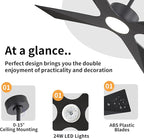 WINGBO 54" Wet Rated Outdoor Ceiling Fan with Lights, 4 ABS Plastic Blades, Reversible DC Motor, 6-Speed Remote Control, 3 CCT, Waterproof Ceiling Fan for Patio Porch Gazebo Garage, Matte Black