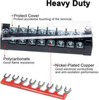 MILAPEAK Terminal Block and Strip - 6 Sets 8/10/12 Positions 600V 25A Dual Row Wire Screw Terminal Strip Block with Cover + 400V 25A Pre-Insulated Terminals Barrier Strips Jumpers (Black & Red)