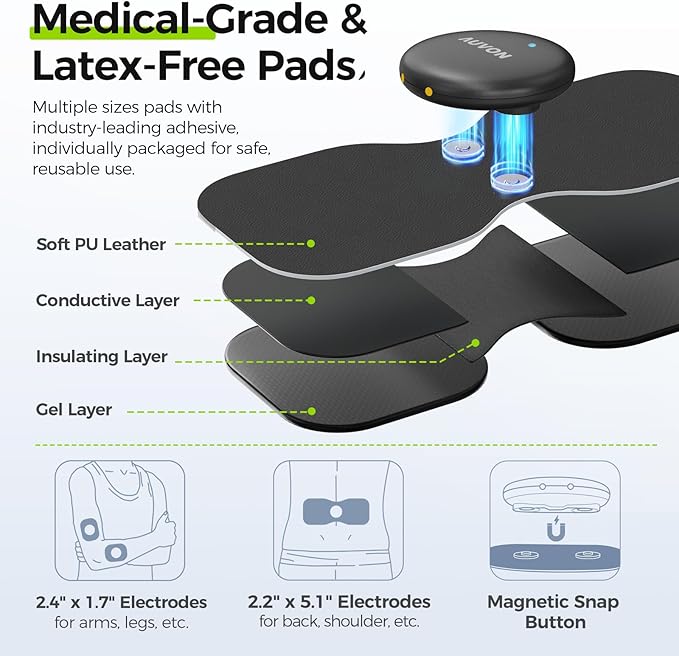 AUVON Wireless 24 Modes TENS Unit Muscle Stimulator for Pain Relief, Smart Rechargeable TENS Machine with Dual Size 6 TENS Pads for Physical Therapy, Pocket-Size TENS Device for Shoulder & Back Pain