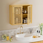 HITNET Bathroom Wall Cabinet, Medicine Cabinet Over The Toilet, Bamboo Hanging Storage Organizer with 2 Doors and Adjustable Shelf for Kitchen, Living Room, Natural