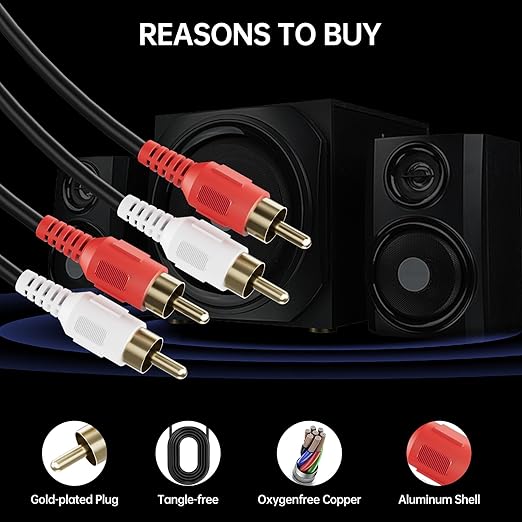 Sjorks RCA Cable 30ft,2RCA Male to 2RCA Male,Audio Stereo Subwoofer Cable [Hi-Fi Sound] Auxiliary Audio Cord for Home Theater, HDTV, Amplifiers, Hi-Fi Systems,Speakers and etc