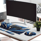 Britimes Blue and Gold Marble Keyboard Mouse Pad Set 4in1 Large Mousepad+Keyboard Wrist Rest+Mouse Wrist Rest+Coaster Set with Ergonomic Design for Home Office Computer 35.4x15.7 inches