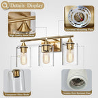 XPEHK Gold Bathroom Light Fixtures,3-Light Vanity Lights,Modern Brushed Brass Gold Wall Sconce Lighting,Bathroom Wall Lamp for Mirror Bedroom Living Room Vanity Table Hallway