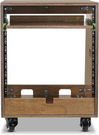 Sound Town DIY Slanted 10U Studio Rack (2U Top + 8U Lower), with 2U Bottom Storage, Slide-Out Tray, Caster, Plywood, Weathered Brown for Recording Room, Home Studio (SDRK-ST10TB)