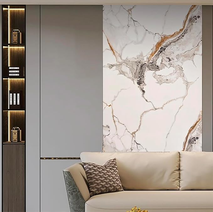 Dundee Deco Faux Marble Wall Panels - 2 ft X 4 ft - Glossy, Waterproof Indoor Wall Cladding - White, Black, Brown Veins - Set of 4 - Covers 31 sq ft