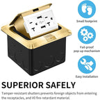 Vagueior Recessed Floor Electrical Outlet Kit,Waterproof Electrical Outlet Covcer Box,Hidden 4.8A USB+20A Tamper-Resistant Receptacle Outlet with Slow Elastic Damping ，ETL Certified,Gold (2 Pack)