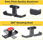Under Desk Headphone Hanger with Strong Adhesive and Screws Mount, 360° Rotatable Dual Headset Holder Stand, Aluminum Metal Adjustable Headphone Hook, Perfect for Home Gaming & Office - Black