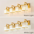 FDPBY Modern Crystal Bathroom Vanity Light 4-Lights Gold Brushed Brass Finish Modern Crystal Wall Lamp Bathroom Vanity Lighting