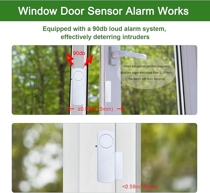 Door Window Alarm, 90dB Door Alarms Sensor for Kids Safety, Home Security, Door Window Burglar Alarm, Window Pool Alarms for Home, Apartments, Offices, Hotel Rooms (5pack)