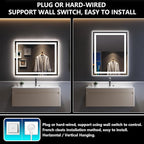 YEELAIT 40x32 Inch LED Bathroom Mirror with Lights Front and Backlit Lighted Vanity Mirror for Bathroom Wall with 3 Colors Dimmable Anti-Fog Memory Shatter-Proof IP54 Waterproof Horizontal/Vertical