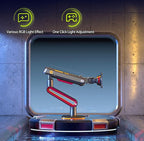 NB Designer Gaming Monitor Arm for 32 to 60 Inches Screen, Load up to 20 kg, VESA 75/100, RGB-Light, Heavy Duty, Multi Angle Adjustable, Premium Aluminum, Long Arm Extension Red