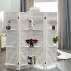4 Panel Room Divider with Shelves, Room Dividers and Folding Privacy Screens, Folding Room Dividers 4 Panel, White Room Divider with 3 Display Shelves for Home Office (White)