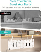 Under Desk Cable Management Tray, 30.2" Vertical Metal Pegboard Organizer for Power Strip, Cables, Clamp On Cord Organizer Rack with Hooks, Trays & Cable Straps for Home Office, White