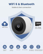 AKINGUAR 3MP 2K Window Camera, 2.4GHz WiFi Indoor Camera for Home Security, with Full-Color Night Vision, Person & Motion Detection, 2 Way Audio, 24/7 Recording, Easy Set Up, 2 Packs