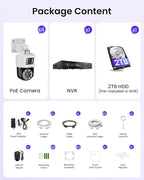 Loocam Dual-Lens 4K PoE Security Camera System, 4pcs Pan/Tilt CCTV Wired PoE IP Camera Outdoor Indoor, AI Person/Vehicle, Spotlight Siren, Color Night Vision, 8CH 8MP NVR with 2TB HDD