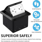 Vagueior Recessed Floor Electrical Outlet Kit,Waterproof Electrical Outlet Covcer Box,Hidden 20A Tamper-Resistant Receptacle Outlet,with Slow Elastic Damping，ETL Certified,Black(1 Pack)