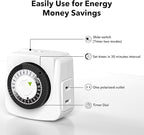 BN-LINK Indoor Timers Plug Mechanical 2 Prong 24-Hour Mini Lamp Timers 2 Pack, for Electrical Outlets, Fish Tank, Fans, LED Lights