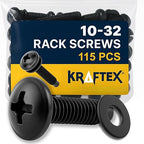 10-32 Rack Screws 115-Pack - Versatile Server Rack Accessories for Network Cabinets, Audio Mounts, Studs and Recording Studio Includes Nylon Washers. Perfect for Rackmounts