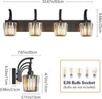 FDPBY Modern Bathroom Vanity Light, 4-Light Black Wall Sconce with Crystal Accents, Over Mirror Bathroom Lighting Fixture, 32.67" Long Dimmable Vanity Lamp for Makeup, Easy Installation