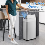 Arlopu 21.1 Gal Automatic Trash Can, 80L Stainless Steel Motion Sensor Garbage Bin, Touchless Brushed Wastebasket, W/Butterfly, Soft-Close Lid, for Living, Dinning Room, Kitchen (Silver)
