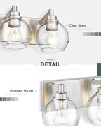 METWET Bathroom Light Fixtures, 5 Light Brushed Nickel Vanity Light, 32 Inch Modern Wall Sconces with Globe Clear Glass Shade, Vanity Lighting Fixtures Over Mirror, VL195-BN-CL-5