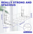 15.7” Under Desk Cable Management Tray, No Drill Steel Cable Tray Organizers, Wire Management Tray Cable Rack with Clamp Mount, Metal Under Desk Tray with Wire and Cord Organizer (White, 1 Pack)