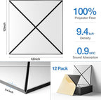 Sonicism 12 Pack X-Lined Acoustic Panels with Self-Adhesive, 12" X 12" X 0.4" Sound Proof Foam Panels, Decorative Soundproof Wall Panels, Sound Absorbing Tiles for Home & Offices (BlackBase+WhiteFace)