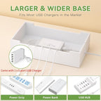 Pezin Hulin Multi Devices Charging Station, with USB Power Adapter HUB, and 6 Wire Cables - Cord Organizer Management, Cell Phone Charger Dock Stand, Desktop Cord Hider Box - Natural +White