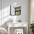 Black Bathroom Mirror, 18 x 18 inch Square Mirrors for Wall, Metal Frame Rounded Corner Vanity Mirror for Over Sinks Modern Bedroom Living Room Horizontal Or Vertical Mounting