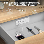 CCCEI 6 Outlets Dual Side Recessed Power Strip with 45W USB C Port, Furniture Flush Mount, Under Desk, Desk Top Multiple Outlet, Hidden Charging Station for Conference Table, Nightstand, White. 10FT.