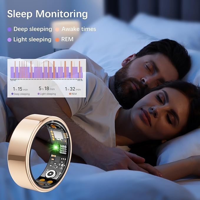 Smart Health Ring for Women Men, Fitness Tracker Ring with Heart Rate, Blood Oxygen, Sleep Tracker, Step Tracker, No Subscription Fee, IP68 Waterproof Smart Ring for iphone & Android (Rose Gold, 13#)