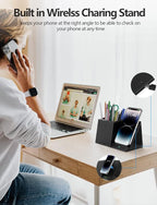 ExtreLife 2-in-1 Pen Holder with Wireless Charger, Compatible with iPhone 16/15/14/13/12/11/8 Series, Pencil Holder for Desk Home Office, Men Gift Husband Wife Anniversary Dad Birthday Idea Gadget