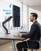 ARES WING Heavy Duty Single Monitor Arm - Fully Adjustable Monitor Mount for 40 34 32 27 Inch Ultrawide Screens Up to 26.4 lbs with Clamp/Grommet Desk Mount and USB A/C, 75/100 Vesa Mount, Black