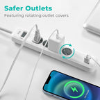 KMC 4-Outlet Surge Protector Power Strip, 1 USB-A & 1 USB-C Port, Power Strip Surge Protector, 840J Surge Protection, 5ft Extension Cord, 3-Prong Low-Profile Flat Plug, UL/ETL Certified, White