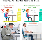 Marbrasse Monitor Stand Riser, 16.5 Inch 2 Tier Computer Printer Shelf Stand for Laptop Computer Screen Storage, Desktop Stand with Phone Holder and Cable Management (White)