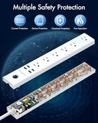 2 Pack Surge Protector Power Strip - 10FT Long Extension Cord with Multiple Outlets, 6 Widely Outlets 4 USB Charging Ports, Flat Plug Overload Surge Protection, Wall Mount for Home, Office ETL Listed