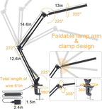 TROPICALTREE LED Desk Lamp for Home Office, Clamp-On with 5 Light Modes & Auto Shut Off | 14W Adjustable Brightness 5000K Eye-Caring Lighting for Study/Bedroom/Computer Desk