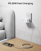 TROND Outlet Extender with 360 Rotating Plug, 3 AC Outlet Splitter with 2 PD 20W USB C Charger, USB Wall Plug Adapter, A Small Charging Station for Kitchen Bathroom Cruise Ship Travel Essentials