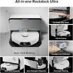 roborock S8 Max Ultra with Auto Water Refilling and Drainage System Robot Vacuum and Mop, FlexiArm Design, Smart Dirt Detection, Self-Emptying, 8000Pa Suction for Various Floors, Pet Hair, White