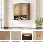 RUSTOWN Rattan Bathroom Wall Cabinet, Over The Toilet Storage Cabinets with 2 Arched Doors, Modern Medicine Cabinet with Adjustable Shelf & Rounded Edges, Mid-Century Bathroom Organization