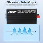 2000W Pure Sine Wave Inverter, 1 USB Port 5v/2.1a,LCD Display&Remote Controller for Home, RV, Truck