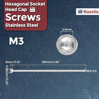 Kozelo 4pcs Socket Head Cap Screws - [M3-0.5 x 125mm] 304 Stainless Steel Allen Socket Drive for Electrical Motor 3D Printing Fan Engine Replacement Use, Silver