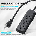 Copkim 20 Pack 3 Outlet Power Strip Extension Cord with Flat Plug Mini Cord 3 Ground Heavy Duty Mountable Outlets Strip for Computer Phone Home Office (1 ft,Black)