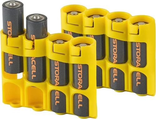 AA Battery Storage Caddy by Storacell (2 Pack), Yellow, Holds 4 Batteries (Not Included)