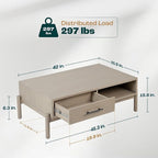 Bme Coffee Table for Living Room, Lyra Solid Wood Rectangle, Mid Century Modern Center Table with Storage, Easy Assembly, Oak Light Grey