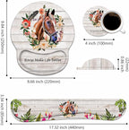 Keyboard Wrist Rest + Mouse Pad Wrist Support Set with Coasters, Non-Slip PU Base Ergonomic Mousepad for Home Office Working Studying Easy Typing & Pain Relief, Horse Theme, Horses Make Life Better