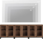 WAMPAT Modern TV Stand with Glass Doors for 110 inch TVs, Farmhouse Entertainment Center TV Console with Adjustable Shelves for Living Room, Bedroom, Brown