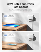 KWRNVO Flat USB Wall Charger 4 Ports Slim 35W USB-C/A Flodable Plug Fast Charging Block for iPhone 8/9/10/11/12/13/14/15 Multiport Power Charging Adapter for ipad and Galaxy Series S8-10 White